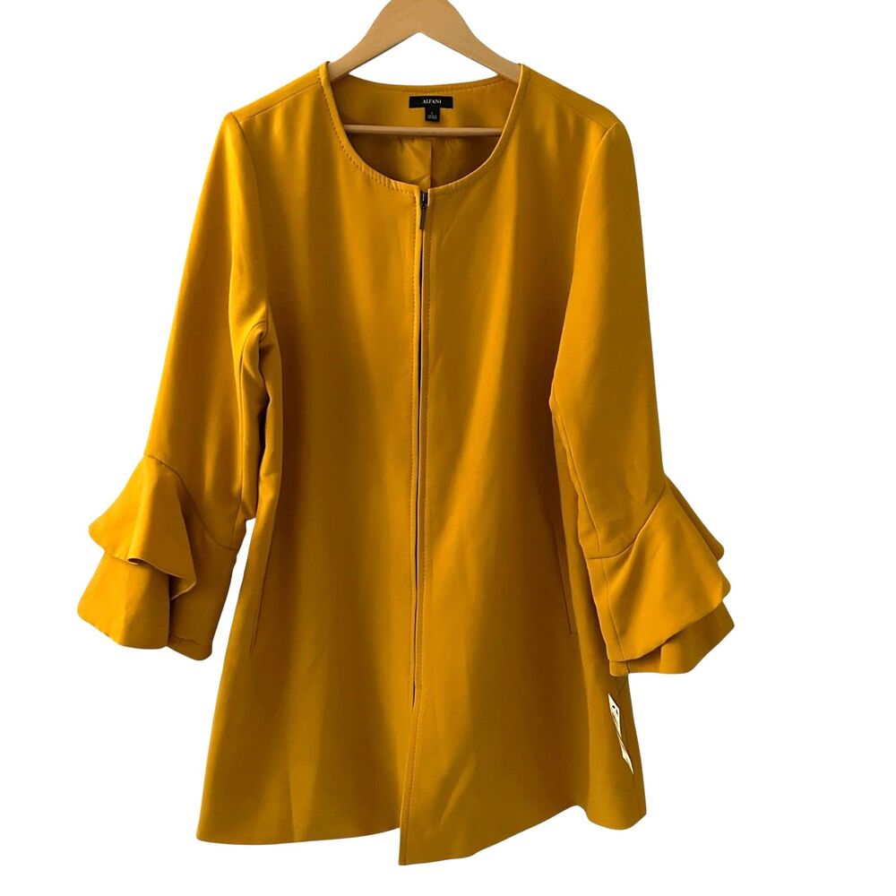 Alfani Bright Yellow Marigold Petal BJ‎ Jacket Full Zip Flare Sleeves Size L NWT
